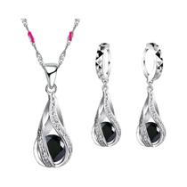 Conjunto De Joias Femininas Em Prata Esterlina 925 Com Zircônia Cúbica: Colar Com Pingente E Brincos Conjunto De Joias Femininas Em Prata Esterlina 925 Com Zircônia Cúbica: Colar Com Pingente E Brincos