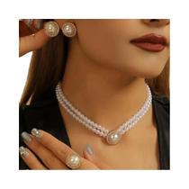 Conjunto De Joias Femininas Retrô Modernas Com Colar Duplo Minimalista De Pérolas Artificiais,
