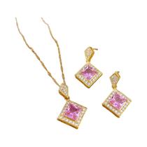 Conjunto De Joias Femininas Românticas Com Colar E Brincos Em Geometria Quadrada, Acessório De Moda