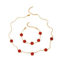 Conjunto De Joias Femininas Trevo De Cinco Folhas Sorte Da Flor Com Pulseira, Brincos E Colar Conjunto De Joias Femininas Trevo De Cinco Folhas Sorte Da Flor Com Pulseira, Brincos E Colar