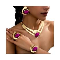Conjunto De Joias Feminino Elegante De 5 Peças Com Pedras Assimétricas Para Festas: Colar, Brincos, Conjunto De Joias Feminino Elegante De 5 Peças Com Pedras Assimétricas Para Festas: Colar, Brincos,