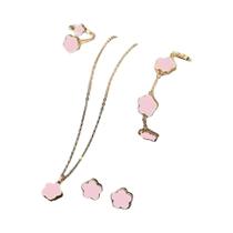 Conjunto De Joias Feminino Trevo De Cinco Folhas Da Sorte: Pulseira, Brincos E Colar