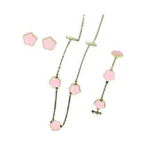 Conjunto De Joias Feminino Trevo De Cinco Folhas Da Sorte: Pulseira, Brincos E Colar Conjunto De Joias Feminino Trevo De Cinco Folhas Da Sorte: Pulseira, Brincos E Colar