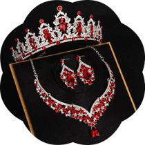 Conjunto de joias FIRCRE Crystal Tiara Crown Necklace Brincos Conjunto de joias FIRCRE Crystal Tiara Crown Necklace Brincos