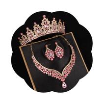 Conjunto de joias FIRCRE Crystal Tiaras Crowns Pink Gold Conjunto de joias FIRCRE Crystal Tiaras Crowns Pink Gold
