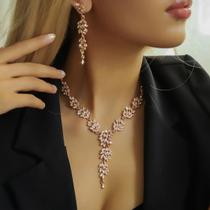Conjunto De Joias Florais Femininas 3 Peças Colar De Folhas Elegante Brincos Presente De Festa De