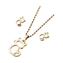 Conjunto De Joias Gato Dourado Para Mulheres: Colar Choker E Brincos De Aço Inoxidável Com Design De
