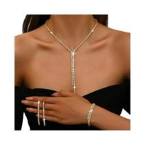 Conjunto De Joias Geométricas Femininas 4 Peças: Colar, Brincos, Pulseira Presente Para Casamento,