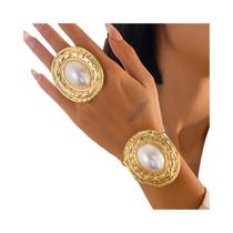 Conjunto De Joias Grunge Femininas Com Pulseiras Ajustáveis Abertas E Pérolas Imitadas, Presente 2