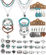 Conjunto de joias IFKM Silver Bohemian com turquesa para mulheres, 50 unidades