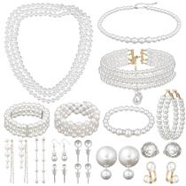 Conjunto de joias Jupwalz Pearl, 16 peças, colar, brincos, pulseiras Conjunto de joias Jupwalz Pearl, 16 peças, colar, brincos, pulseiras