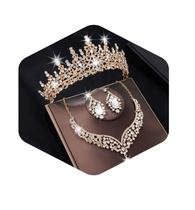 Conjunto de joias Kamirola Crystal Bridal Tiara Colar e Brincos