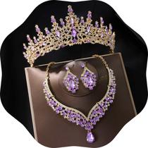 Conjunto de joias Kamirola, tiaras e coroas para mulheres, dourado, roxo Conjunto de joias Kamirola, tiaras e coroas para mulheres, dourado, roxo