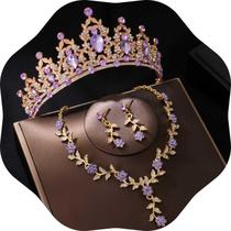Conjunto de joias Kamirola, tiaras e coroas para mulheres, dourado, roxo
