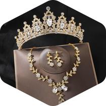 Conjunto de joias Kamirola, tiaras e coroas para mulheres, dourado