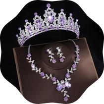 Conjunto de joias Kamirola, tiaras e coroas para mulheres, prateado, roxo