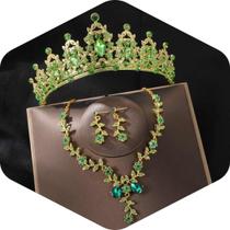 Conjunto de joias Kamirola, tiaras e coroas para mulheres, verde