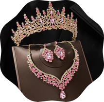 Conjunto de joias Kamirola TR28 Crystal Gold Pink Tiara Conjunto de joias Kamirola TR28 Crystal Gold Pink Tiara