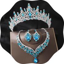 Conjunto de joias Kamirola TR28 Silver Blue Crystal Tiara