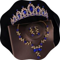 Conjunto de joias Kamirola TR45 Crystal Bridal Gold Blue