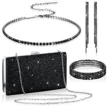 Conjunto de joias Kigeli Rhinestone Evening Clutch Bag Feminina Preta