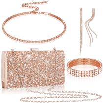 Conjunto de joias Kigeli Rhinestone Evening Clutch Bag Women Rose Conjunto de joias Kigeli Rhinestone Evening Clutch Bag Women Rose