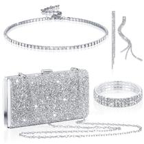 Conjunto de joias Kigeli Rhinestone Evening Clutch Bag Women Silver Conjunto de joias Kigeli Rhinestone Evening Clutch Bag Women Silver