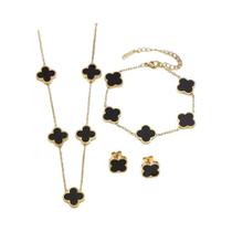 Conjunto De Joias Minimalista Em Aço Inoxidável Com Pérola Trevo De Quatro Folhas: Colar, Brincos E