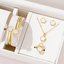 Conjunto De Joias Minimalista Feminino De 5 Peças Colar Pulseira Anel Brinco Gota De Óleo Flor Da