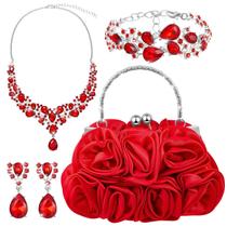 Conjunto de joias Paterr Valentine's Day Flower Clutch Red Conjunto de joias Paterr Valentine's Day Flower Clutch Red