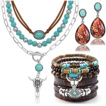 Conjunto de joias Rechicgu Western Turquoise para mulheres com brincos