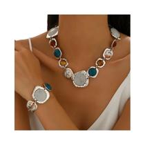 Conjunto De Joias Vintage Boêmia Geométrica Multicolorido Com Pulseiras Chunky E Colar Presentes De Conjunto De Joias Vintage Boêmia Geométrica Multicolorido Com Pulseiras Chunky E Colar Presentes De