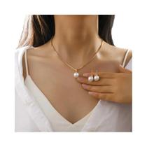 Conjunto De Joias Vintage Colar De Pérola Imitada Brincos Elegantes Presente Para O Dia Dos