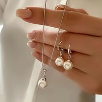 Conjunto De Joias Vintage Com Pingente De Pérola Imitada Em Ouro Para Mulheres, Colar E Brincos,