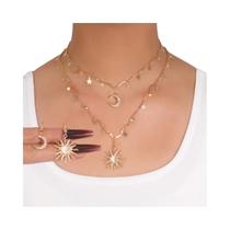 Conjunto De Joias Vintage Femininas Com Brincos Assimétricos Sol Lua Estrela E Colar Choker Para Uso