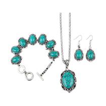 Conjunto De Joias Vintage Turquesa Feminino 3 Peças Pulseira Colar Brincos Decoração Com Pedra De Conjunto De Joias Vintage Turquesa Feminino 3 Peças Pulseira Colar Brincos Decoração Com Pedra De