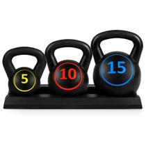 Conjunto de Kettlebells Best Choice Products (5kg, 10kg, 15kg) com Rack de Armazenamento