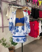 Conjunto de Kimono em Crepe Azul