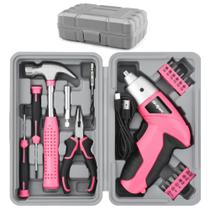 Conjunto de kits de ferramentas de alta especificação, 19 peças, 3,6 V, rosa, chave de fenda USB de alta velocidade