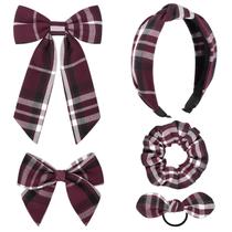 Conjunto de laço de cabelo DEEKA Uniform Plaid com clipe elástico