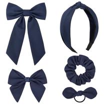 Conjunto de laços de cabelo DEEKA Uniform Long Tail 5 estilos azul marinho para meninas