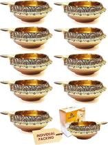 Conjunto de lâmpadas a óleo SATVIK Brass Handmade Handmade Small Diya 10 unidades
