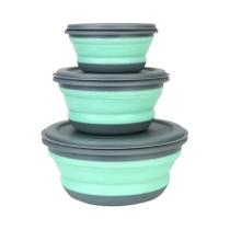 Conjunto De Lancheira De Silicone Dobrável Portátil Com Tampa 3 Peças Piquenique Acampamento Cozinha