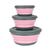 Conjunto De Lancheira De Silicone Dobrável Portátil Com Tampa 3 Peças Piquenique Acampamento Cozinha