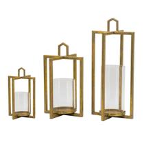 Conjunto de lanternas Benjara Tea Light Glass Holders Gold Clear 19 15 11