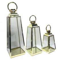 Conjunto de lanternas de metal e vidro douradas 3 pcs g 24 x 24 x - BTC Decor