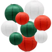 Conjunto de lanternas de papel ADLKGG, 9 peças redondas, vermelhas, brancas, verdes, 25 cm-23 cm