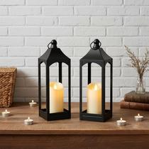 Conjunto de lanternas LETINE Farmhouse Black com vela LED sem chama
