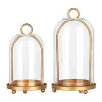 Conjunto de Lanternas para Velas SUJUN em Metal de Latão Vintage com Vidro Grosso
