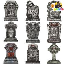 Conjunto de lápides de Halloween JOYIN 41 cm 9 peças com estacas Conjunto de lápides de Halloween JOYIN 41 cm 9 peças com estacas